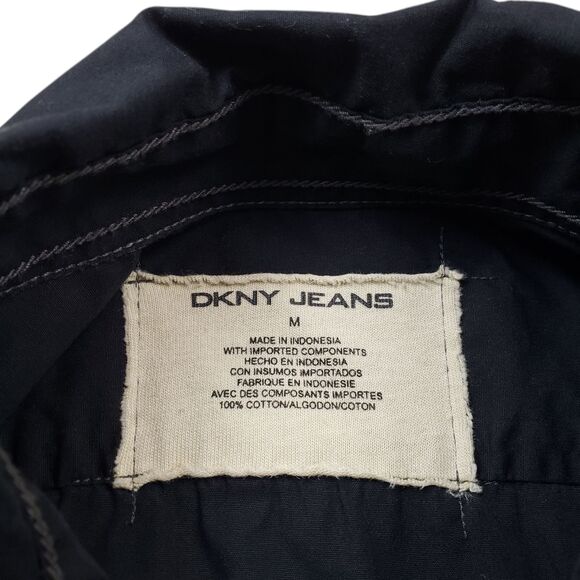 Vintage DKNY Pearl Snap Shirt Mens Medium Black Y2K Western Goth Long Sleeve - Picture 5 of 9